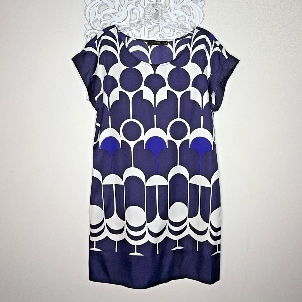 The Limited size M Shift Dress Short Sleeve Mod Art Deco Inspired Purple White